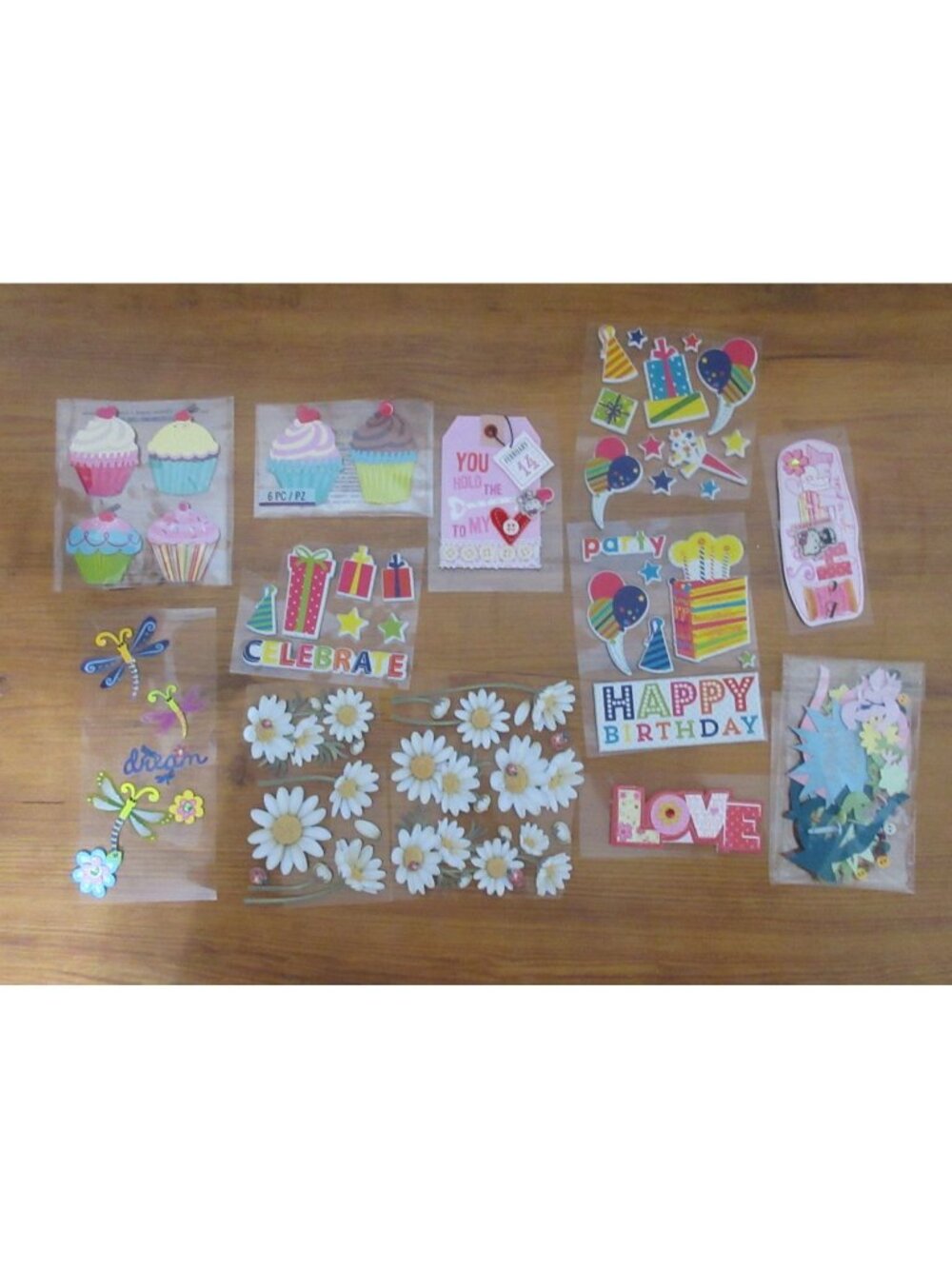 EK Success Craft 52+ Lot 3-D Stickers Scrapbooking Cards Birthday Daisy Love ETC